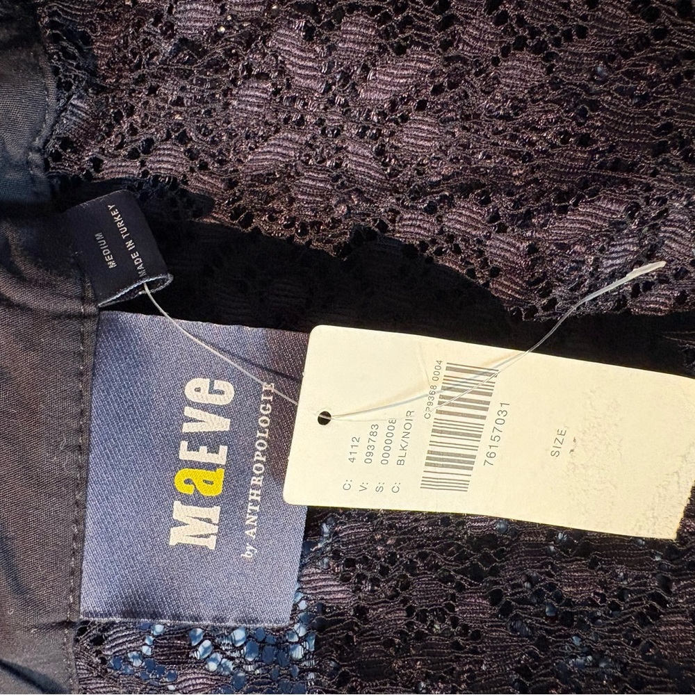 Maeve Anthropologie Sheer Open Lace Button Up Black Collared Shirt Top M NWT - Picture 12 of 14